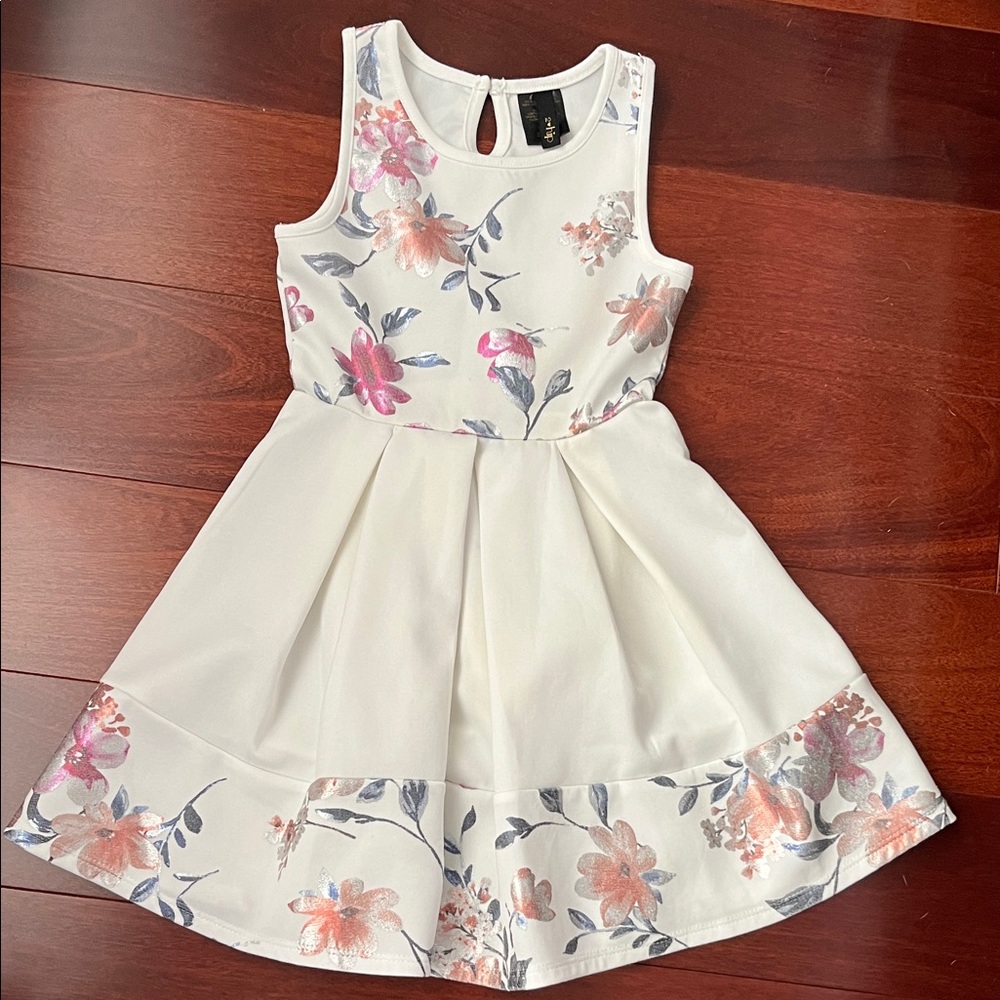 Elegant Floral Kids Dress in White and Pink